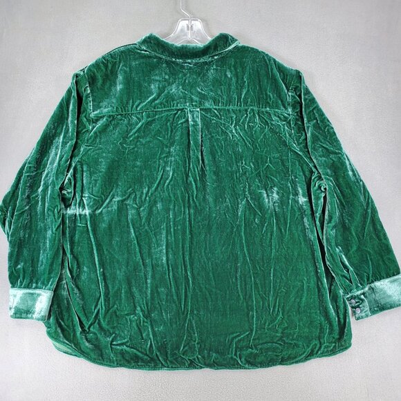 New Talbots Velour Velvet Boyfriend Shirt 3Xp Forest Green Button Up Whimsigoth - Picture 4 of 6
